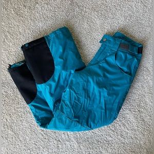 Columbia kids’ snow ski pants in turquoise & grey zip/snap/Velcro closures